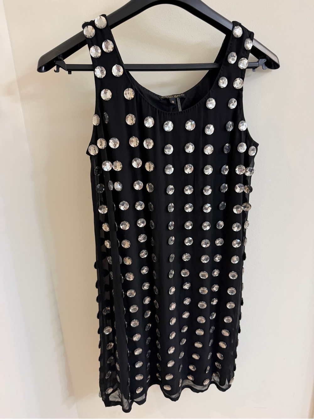 Alberto Makali Black Cocktail Dress with Silver Disc Embellishments